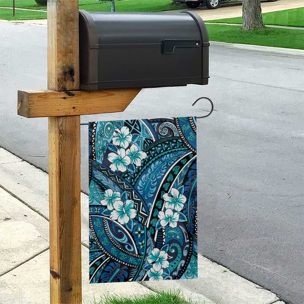 Polynesian Hibiscus Tropical Blue Floral Garden Flag Tribal Pattern - Polynesian Pride