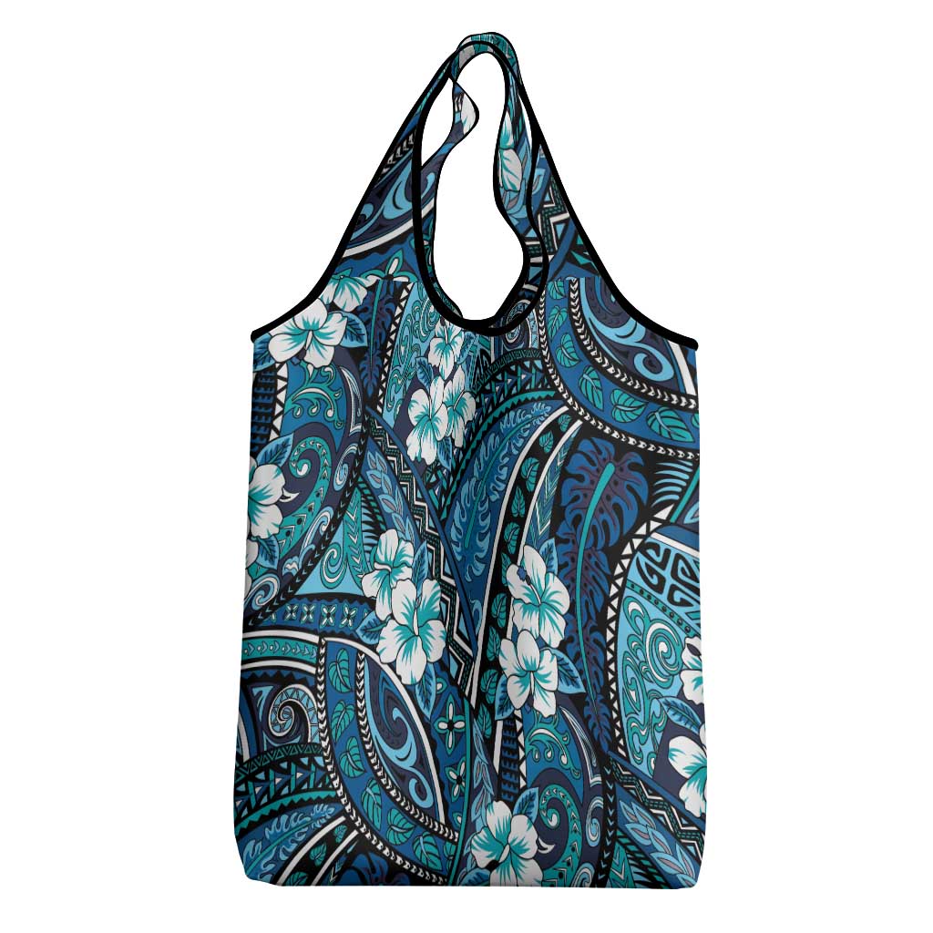 Polynesian Hibiscus Tropical Blue Floral Grocery Bag Tribal Pattern LT01 - Polynesian Pride