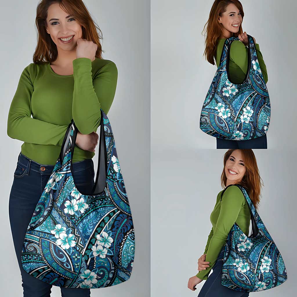 Polynesian Hibiscus Tropical Blue Floral Grocery Bag Tribal Pattern LT01 - Polynesian Pride