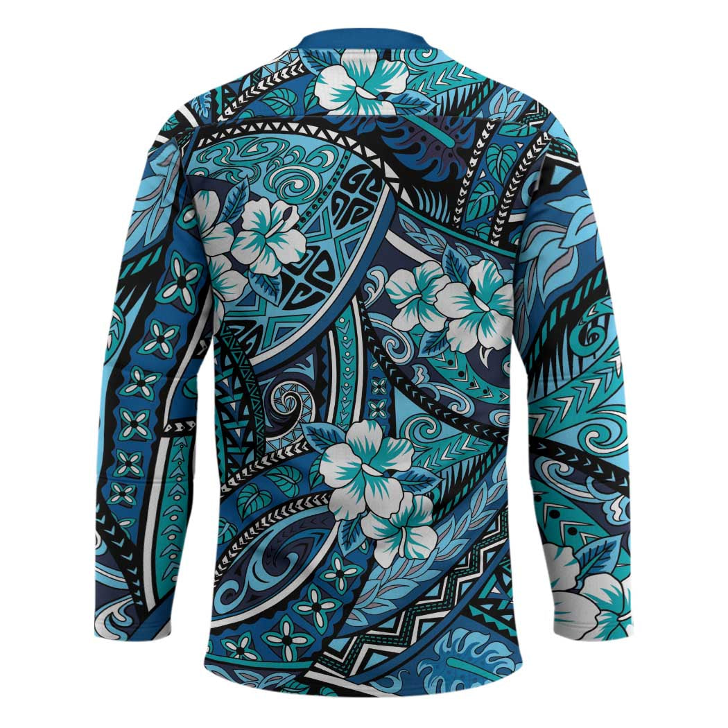 Polynesian Hibiscus Tropical Blue Floral Hockey Jersey Tribal Pattern LT01 - Polynesian Pride