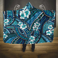 Polynesian Hibiscus Tropical Blue Floral Hooded Blanket Tribal Pattern - Polynesian Pride