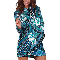 Polynesian Hibiscus Tropical Blue Floral Hoodie Dress Tribal Pattern LT01 Blue - Polynesian Pride
