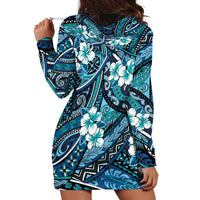 Polynesian Hibiscus Tropical Blue Floral Hoodie Dress Tribal Pattern LT01 - Polynesian Pride