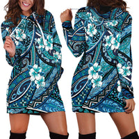 Polynesian Hibiscus Tropical Blue Floral Hoodie Dress Tribal Pattern LT01 - Polynesian Pride