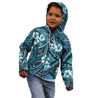 Polynesian Hibiscus Tropical Blue Floral Kid Hoodie Tribal Pattern - Polynesian Pride