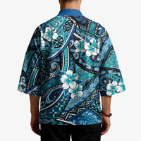 Polynesian Hibiscus Tropical Blue Floral Kimono Tribal Pattern - Polynesian Pride
