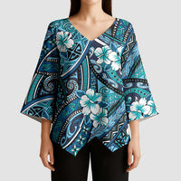 Polynesian Hibiscus Tropical Blue Floral Kimono Sleeve Blouse Tribal Pattern LT01 - Polynesian Pride