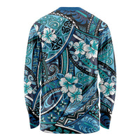 Polynesian Hibiscus Tropical Blue Floral Long Sleeve Shirt Tribal Pattern LT01 - Polynesian Pride