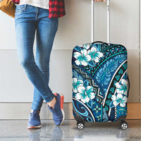 Polynesian Hibiscus Tropical Blue Floral Luggage Cover Tribal Pattern - Polynesian Pride