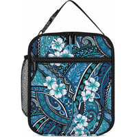 Polynesian Hibiscus Tropical Blue Floral Lunch Bag Tribal Pattern LT01 10.2 × 8.3 × 4.3 inch Blue - Polynesian Pride