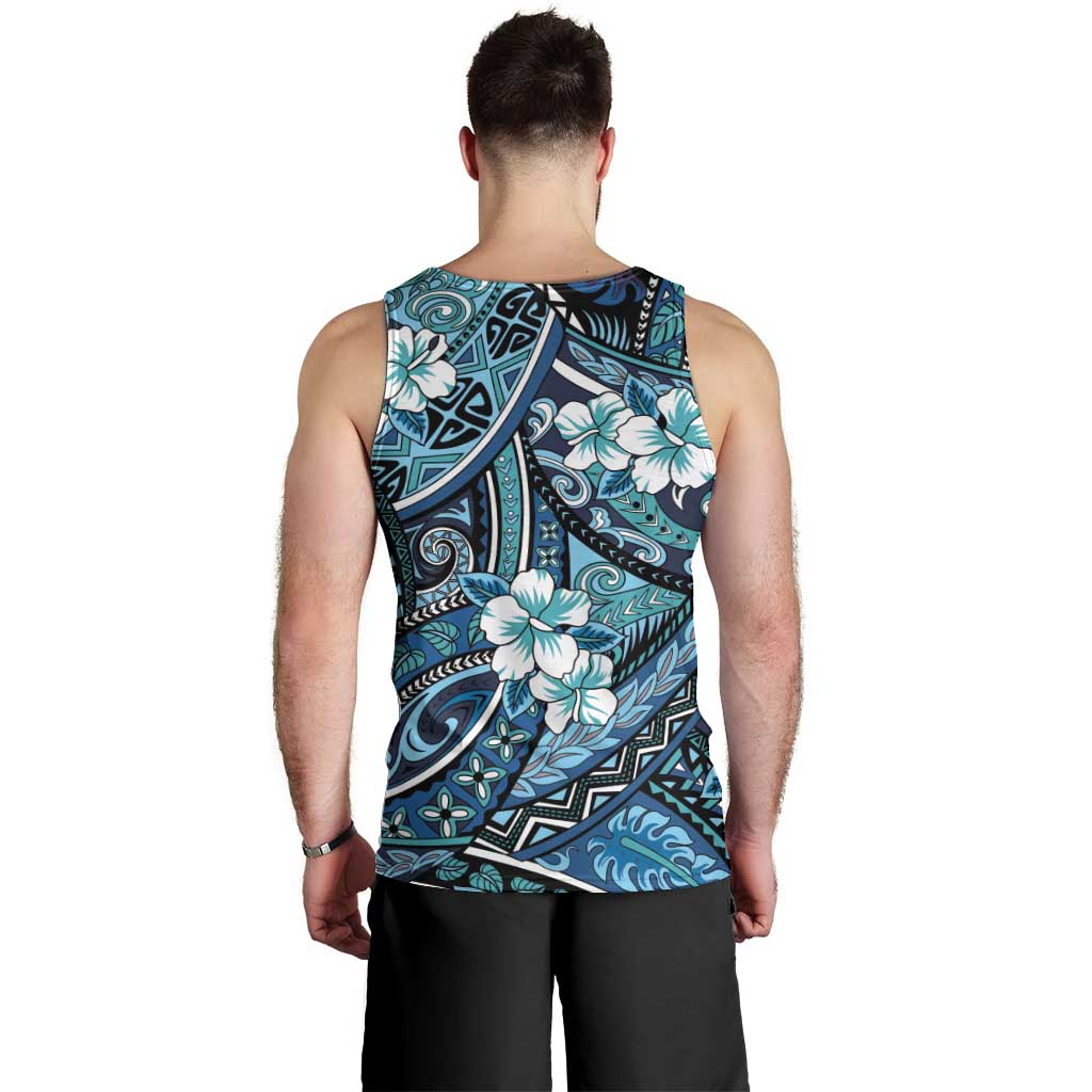 Polynesian Hibiscus Tropical Blue Floral Men Tank Top Tribal Pattern LT01 - Polynesian Pride