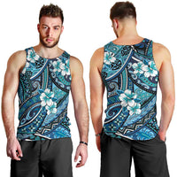 Polynesian Hibiscus Tropical Blue Floral Men Tank Top Tribal Pattern LT01 - Polynesian Pride