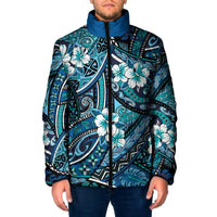 Polynesian Hibiscus Tropical Blue Floral Padded Jacket Tribal Pattern LT01 Men Blue - Polynesian Pride