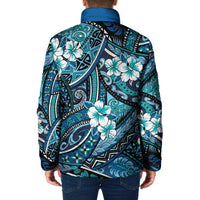 Polynesian Hibiscus Tropical Blue Floral Padded Jacket Tribal Pattern LT01 - Polynesian Pride