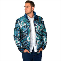 Polynesian Hibiscus Tropical Blue Floral Padded Jacket Tribal Pattern LT01 - Polynesian Pride