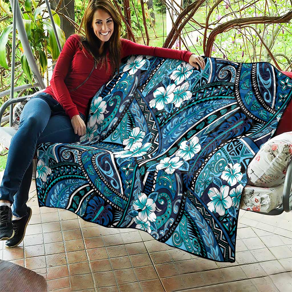 Polynesian Hibiscus Tropical Blue Floral Quilt Tribal Pattern - Polynesian Pride