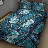 Polynesian Hibiscus Tropical Blue Floral Quilt Bed Set Tribal Pattern - Polynesian Pride