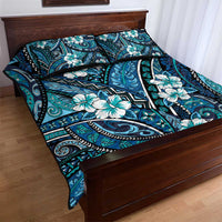 Polynesian Hibiscus Tropical Blue Floral Quilt Bed Set Tribal Pattern - Polynesian Pride