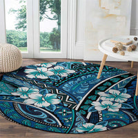 Polynesian Hibiscus Tropical Blue Floral Round Carpet Tribal Pattern - Polynesian Pride