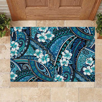 Polynesian Hibiscus Tropical Blue Floral Rubber Doormat Tribal Pattern LT01 Blue - Polynesian Pride