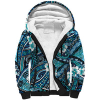 Polynesian Hibiscus Tropical Blue Floral Sherpa Hoodie Tribal Pattern LT01 Unisex Blue - Polynesian Pride