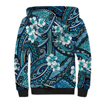 Polynesian Hibiscus Tropical Blue Floral Sherpa Hoodie Tribal Pattern LT01 - Polynesian Pride