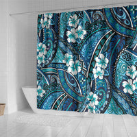 Polynesian Hibiscus Tropical Blue Floral Shower Curtain Tribal Pattern - Polynesian Pride