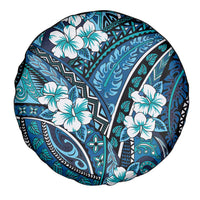 Polynesian Hibiscus Tropical Blue Floral Spare Tire Cover Tribal Pattern - Polynesian Pride