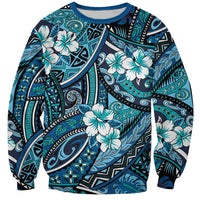 Polynesian Hibiscus Tropical Blue Floral Sweatshirt Tribal Pattern LT01 Unisex Blue - Polynesian Pride