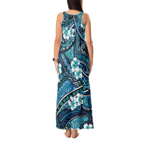 Polynesian Hibiscus Tropical Blue Floral Tank Maxi Dress Tribal Pattern LT01 - Polynesian Pride
