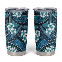 Polynesian Hibiscus Tropical Blue Floral Tumbler Cup Tribal Pattern - Polynesian Pride