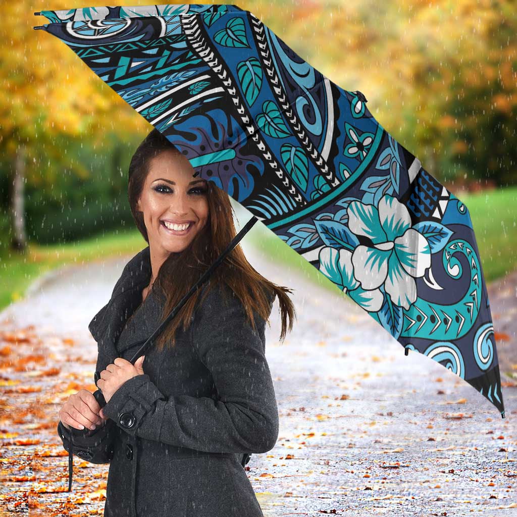 Polynesian Hibiscus Tropical Blue Floral Umbrella Tribal Pattern - Polynesian Pride