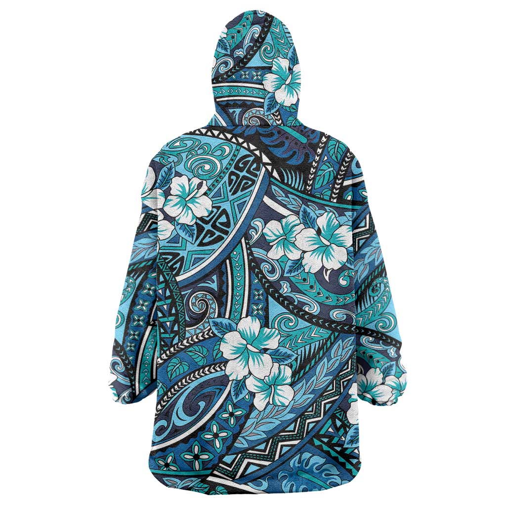 Polynesian Hibiscus Tropical Blue Floral Wearable Blanket Hoodie Tribal Pattern LT01 - Polynesian Pride