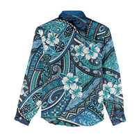 Polynesian Hibiscus Tropical Blue Floral Women Casual Shirt Tribal Pattern - Polynesian Pride