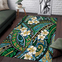 Polynesian Hibiscus Tropical Green Floral Area Rug Tribal Pattern - Polynesian Pride