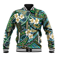 Polynesian Hibiscus Tropical Green Floral Baseball Jacket Tribal Pattern LT01 Unisex Green - Polynesian Pride