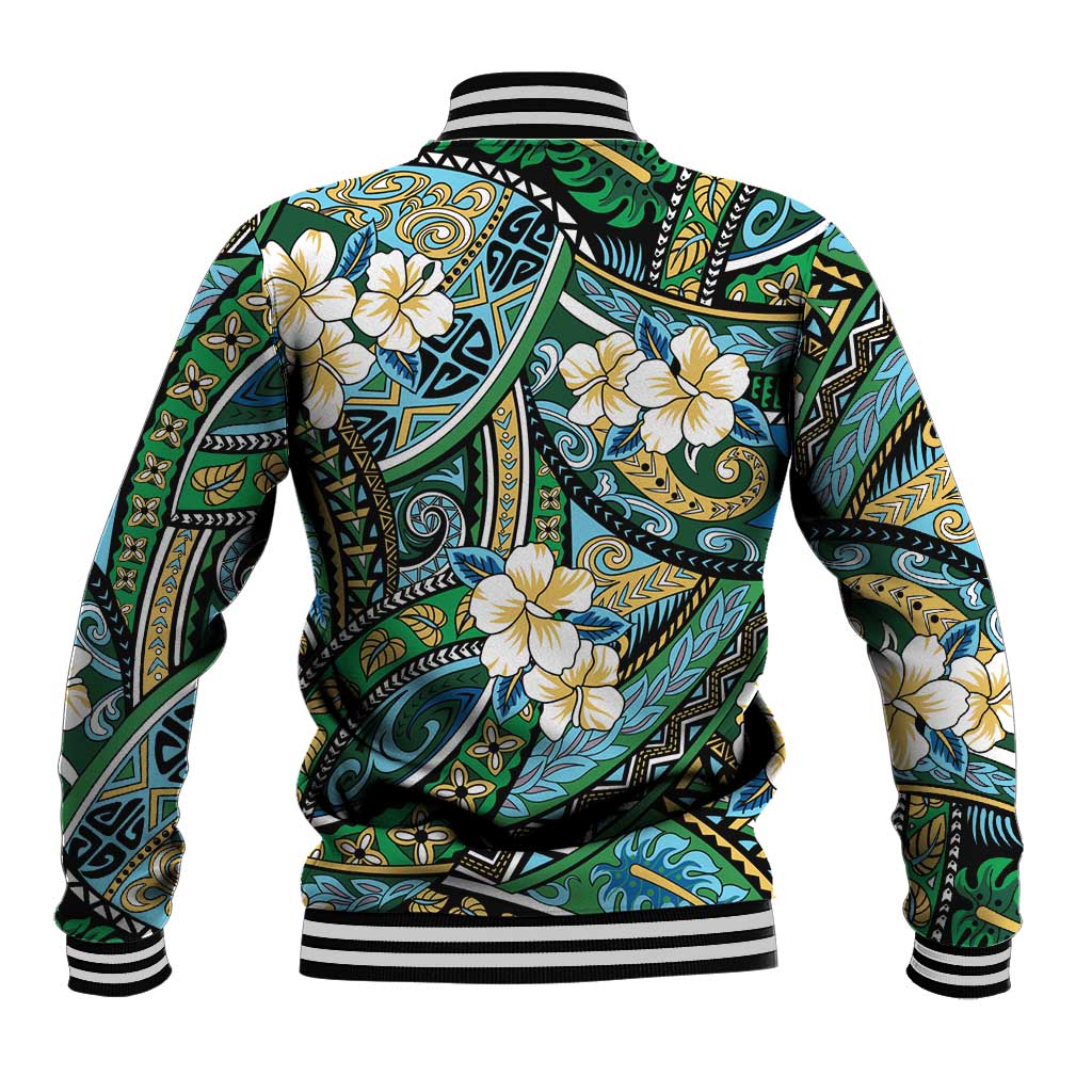 Polynesian Hibiscus Tropical Green Floral Baseball Jacket Tribal Pattern LT01 - Polynesian Pride