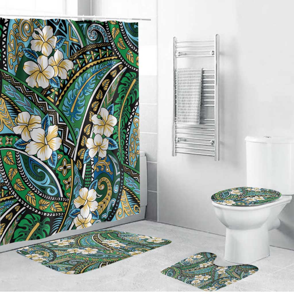 Polynesian Hibiscus Tropical Green Floral Bathroom Set Tribal Pattern - Polynesian Pride
