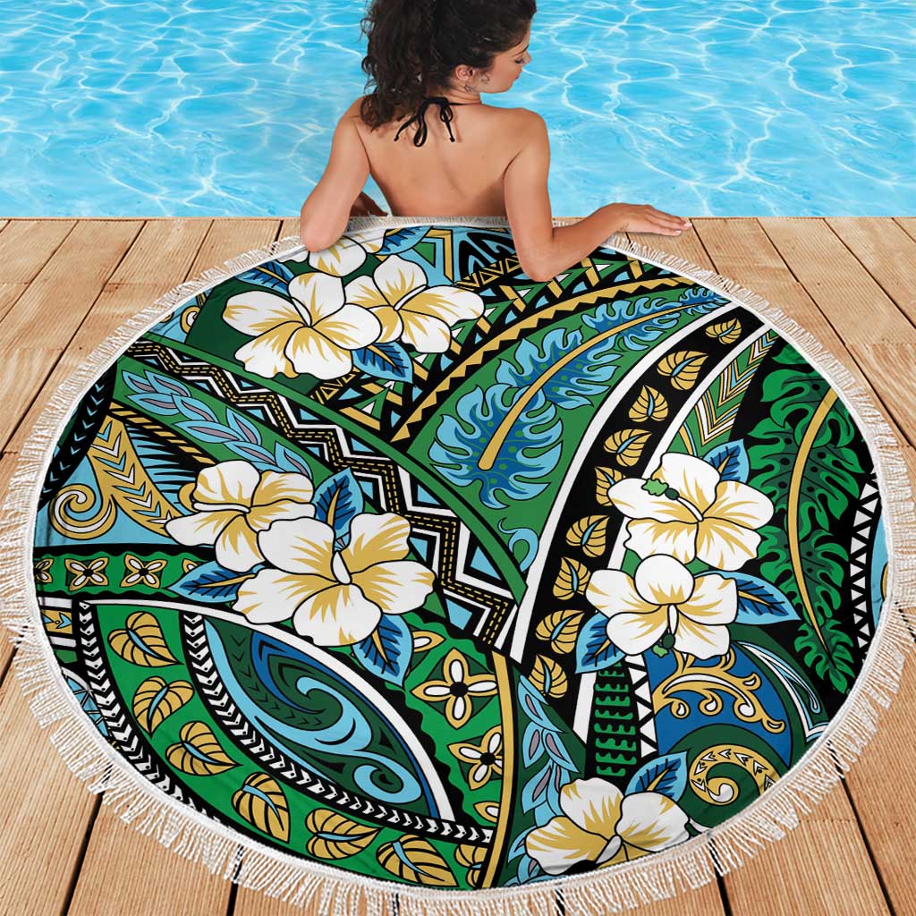 Polynesian Hibiscus Tropical Green Floral Beach Blanket Tribal Pattern LT01 - Polynesian Pride