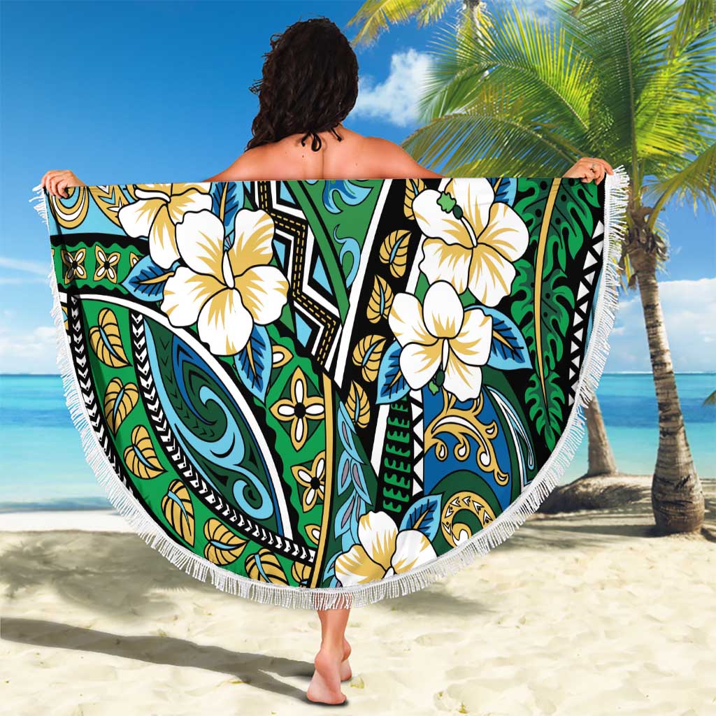 Polynesian Hibiscus Tropical Green Floral Beach Blanket Tribal Pattern LT01 - Polynesian Pride