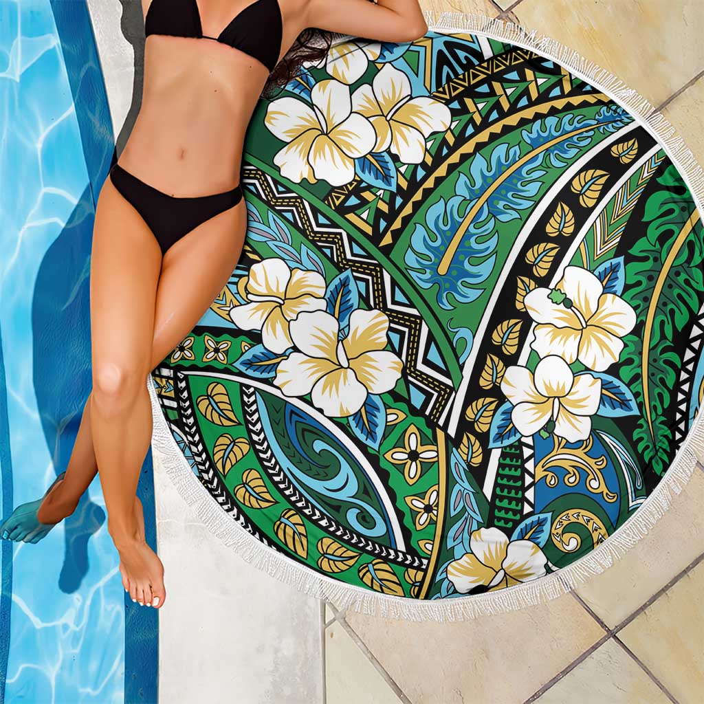 Polynesian Hibiscus Tropical Green Floral Beach Blanket Tribal Pattern LT01 - Polynesian Pride