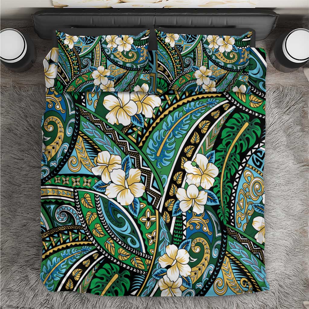 Polynesian Hibiscus Tropical Green Floral Bedding Set Tribal Pattern - Polynesian Pride