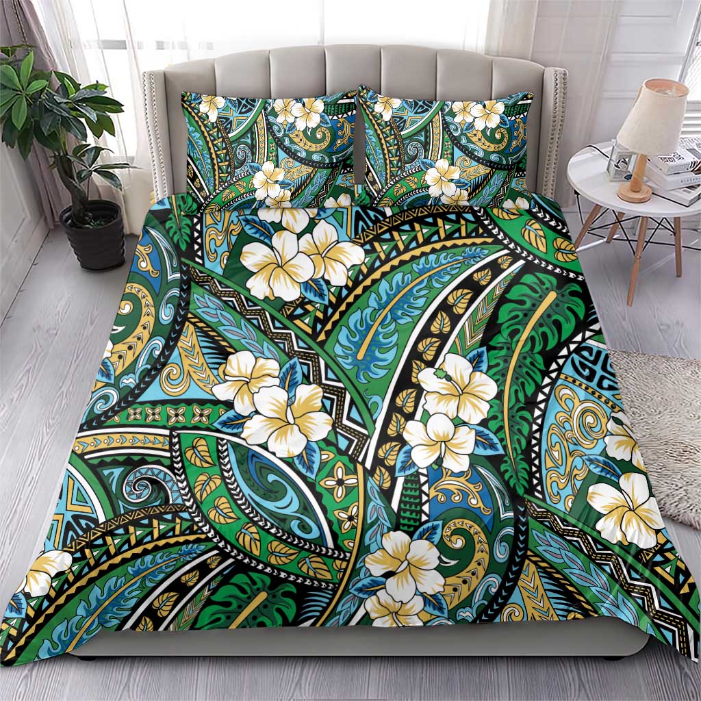 Polynesian Hibiscus Tropical Green Floral Bedding Set Tribal Pattern - Polynesian Pride
