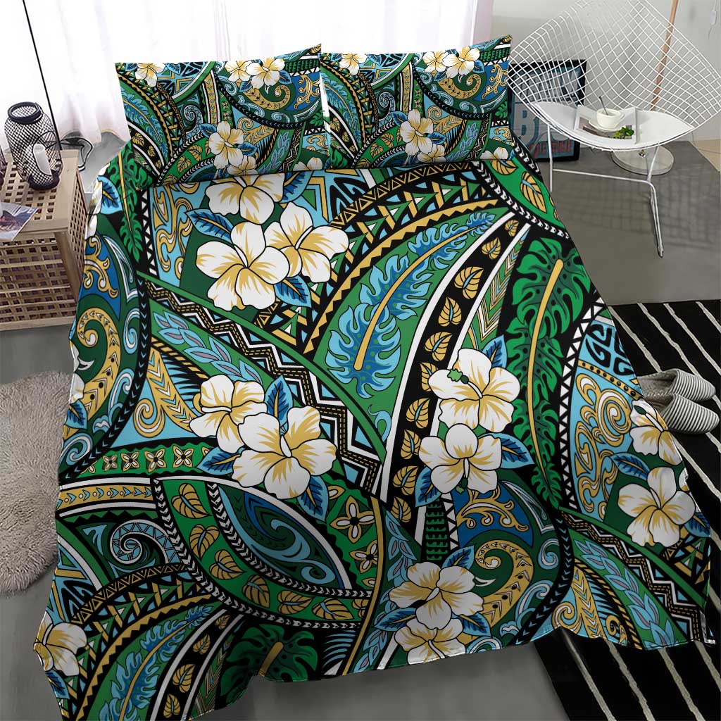 Polynesian Hibiscus Tropical Green Floral Bedding Set Tribal Pattern - Polynesian Pride