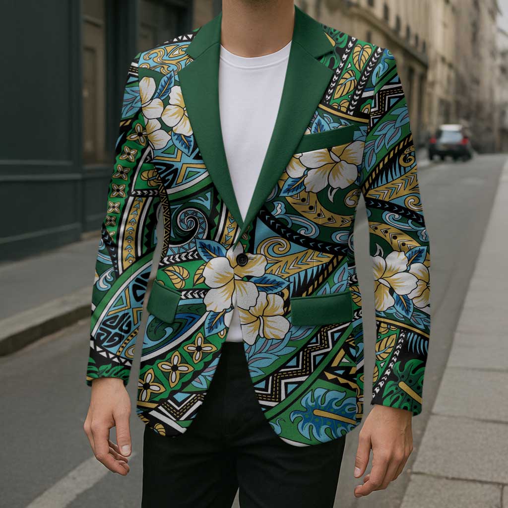 Polynesian Hibiscus Tropical Green Floral Blazer Tribal Pattern - Polynesian Pride
