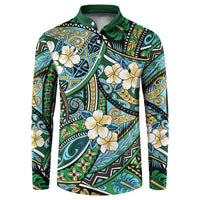 Polynesian Hibiscus Tropical Green Floral Button Sweatshirt Tribal Pattern LT01 Green - Polynesian Pride