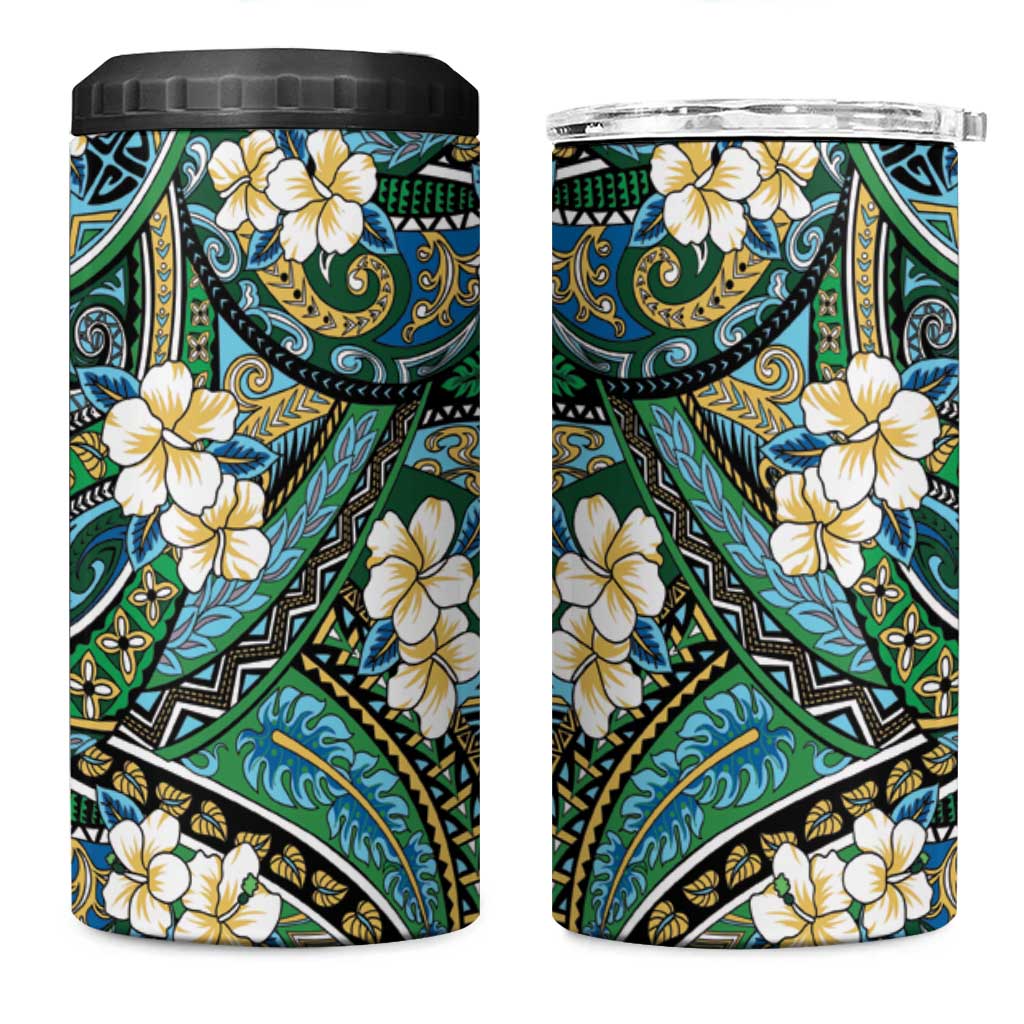 Polynesian Hibiscus Tropical Green Floral 4 in 1 Can Cooler Tumbler Tribal Pattern LT01 One Size: 16 oz Green - Polynesian Pride