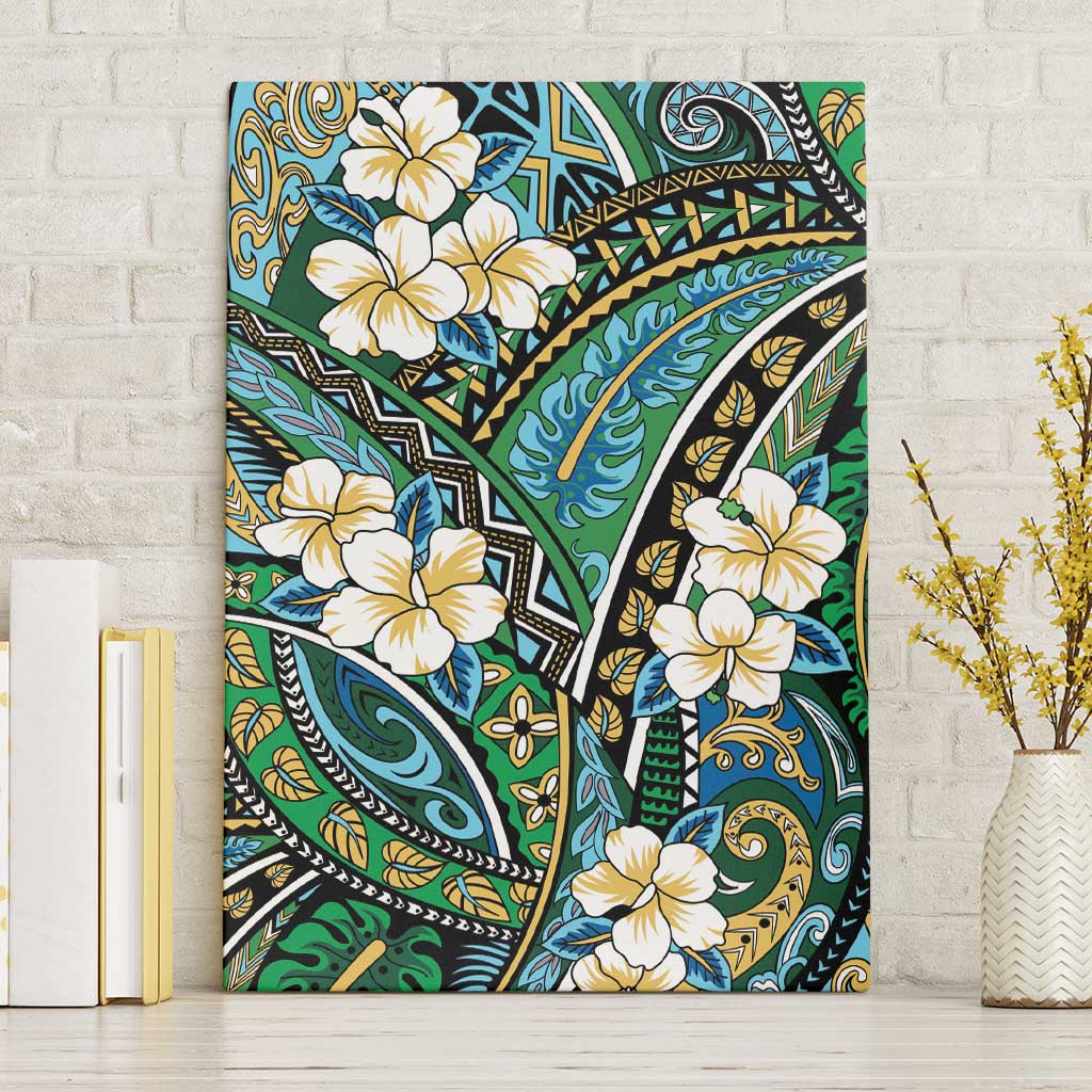 Polynesian Hibiscus Tropical Green Floral Canvas Wall Art Tribal Pattern LT01 Without Frame Green - Polynesian Pride