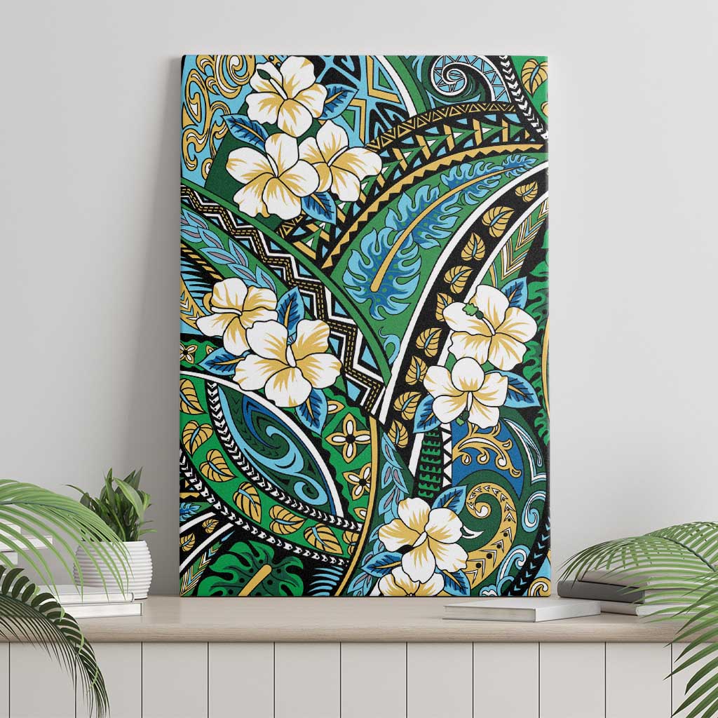 Polynesian Hibiscus Tropical Green Floral Canvas Wall Art Tribal Pattern LT01 - Polynesian Pride