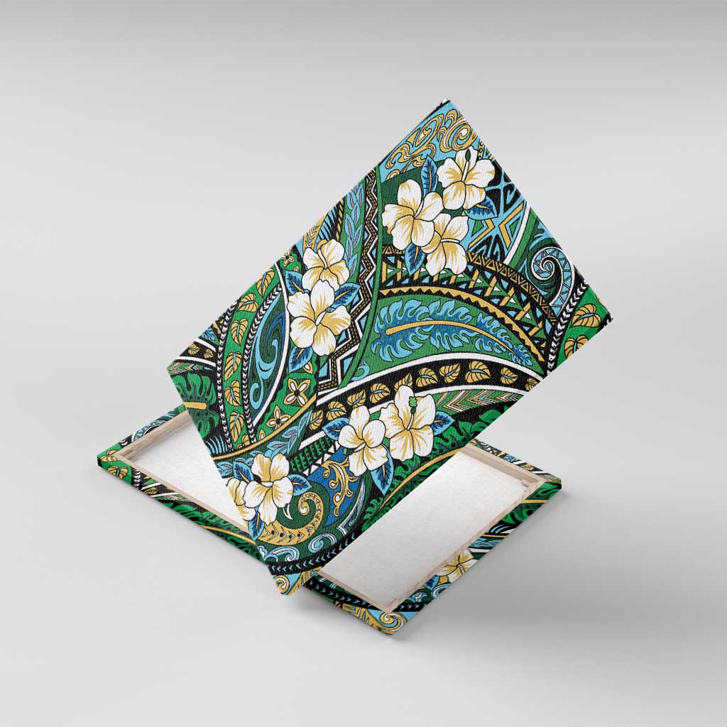 Polynesian Hibiscus Tropical Green Floral Canvas Wall Art Tribal Pattern LT01 With Frame Green - Polynesian Pride